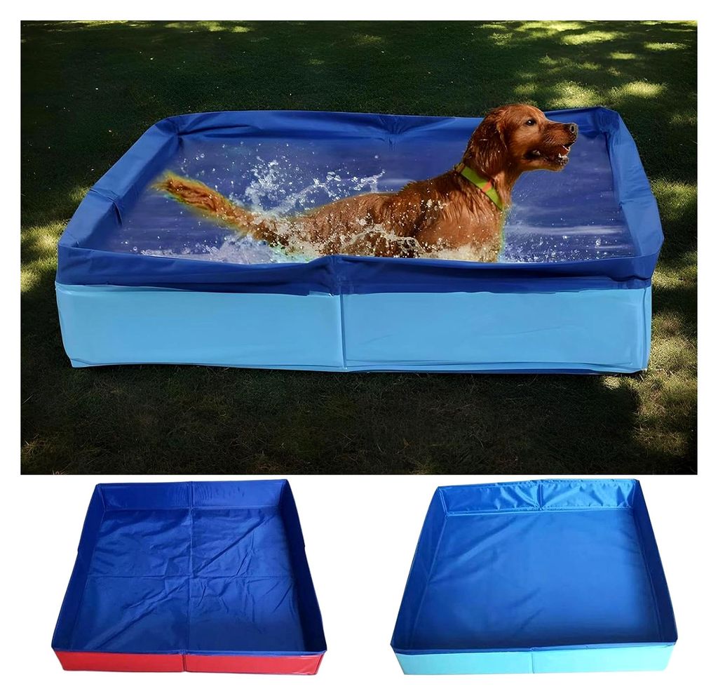 Faltbarer Hundepool für große und kleine Hunde, quadratisches Planschbecken aus PVC, rutschfeste, aufblasbare Wanne