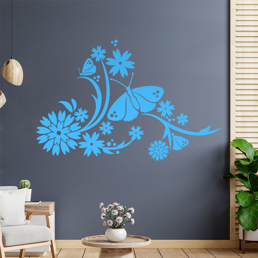 Tribal Schmetterlinge Blumen Wandtattoo in 6 Größen - Wandaufkleber Wall Sticker - Dekoration, Küche, Wohnzimmer, Schlafzimmer, Badezimmer