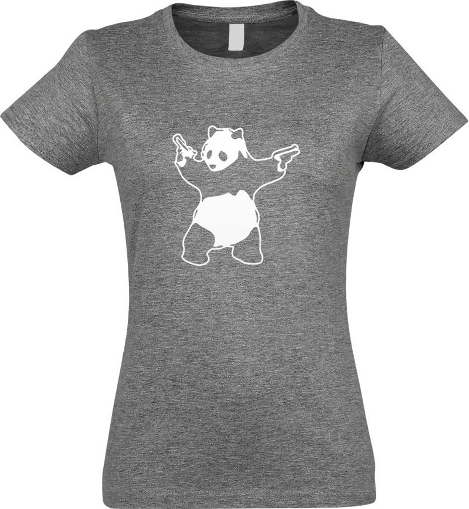 Kiwistar - T-Shirt tailliert - Damen - Graumeliert - Panda with Guns - mit Motiv Bedruckt - Funshirt Design - Sport - Freizeit - Damen - L
