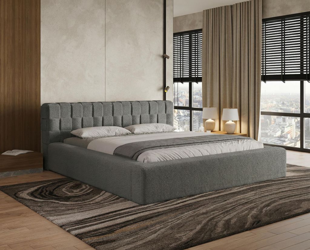 Chilly CUBE Polsterbett 180x200 mit Bettkasten – Doppelbett mit Stauraum, Metallrahmen & Lattenrost – Bouclé Dunkelgrau, Flechtoptik - Quelle 92