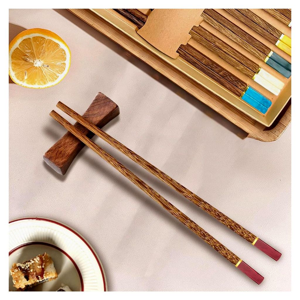 Set aus Holz-Essstäbchen – 5 Paare Holzstäbchen im Geschenkbox-Design, geeignet für Sushi, Reis, Nudeln und asiatische Gerichte