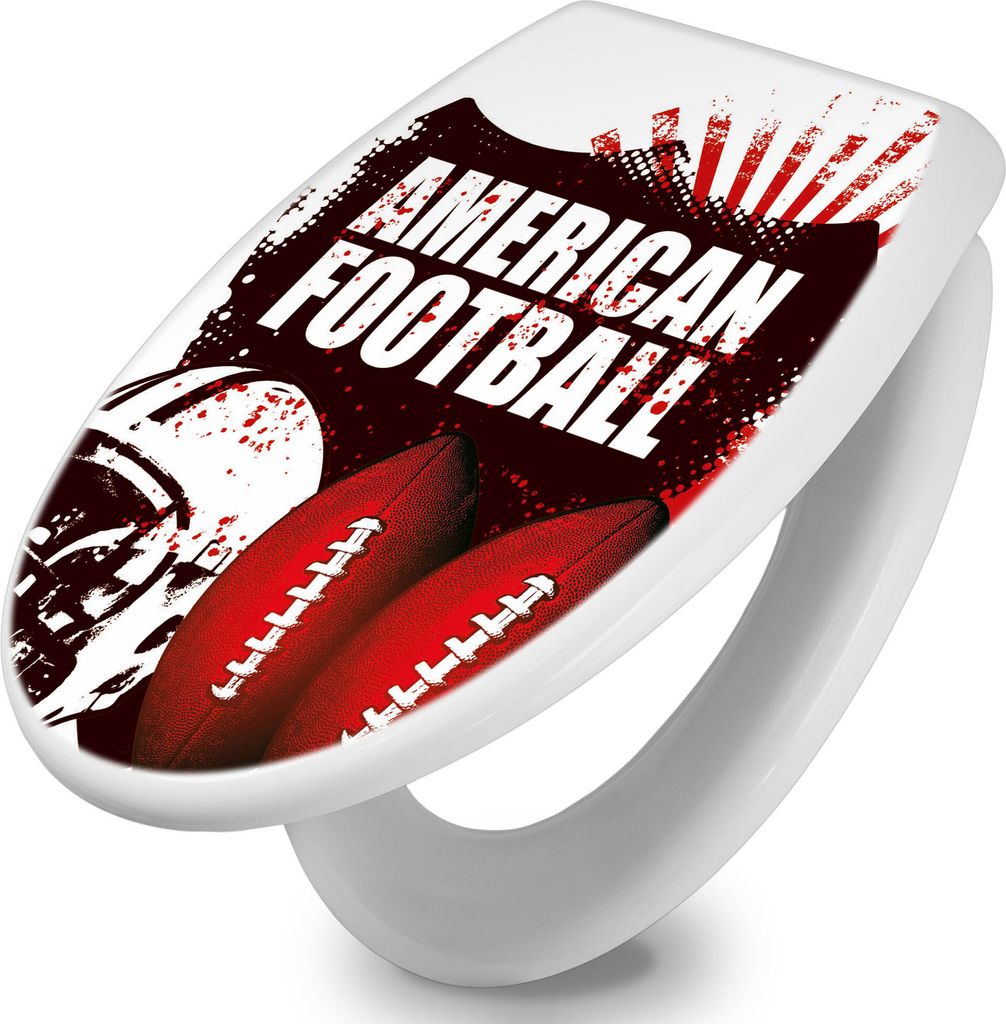 banjado Toilettendeckel mit Absenkautomatik 37,3x45x5cm -American Football - WC Brille Soft Close - hygienischer Toilettendeckel/Klodeckel Duroplas...