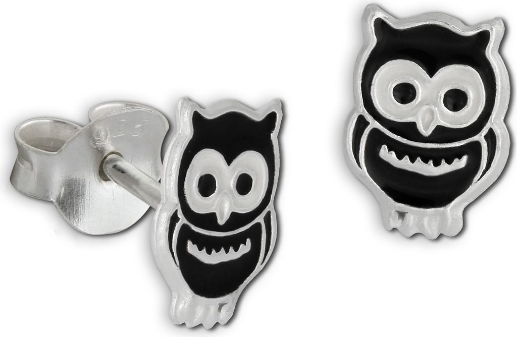 Teenie-Weenie Ohrstecker für Kinder 925 Silber schwarz Eule Ohrringe SDO8101S