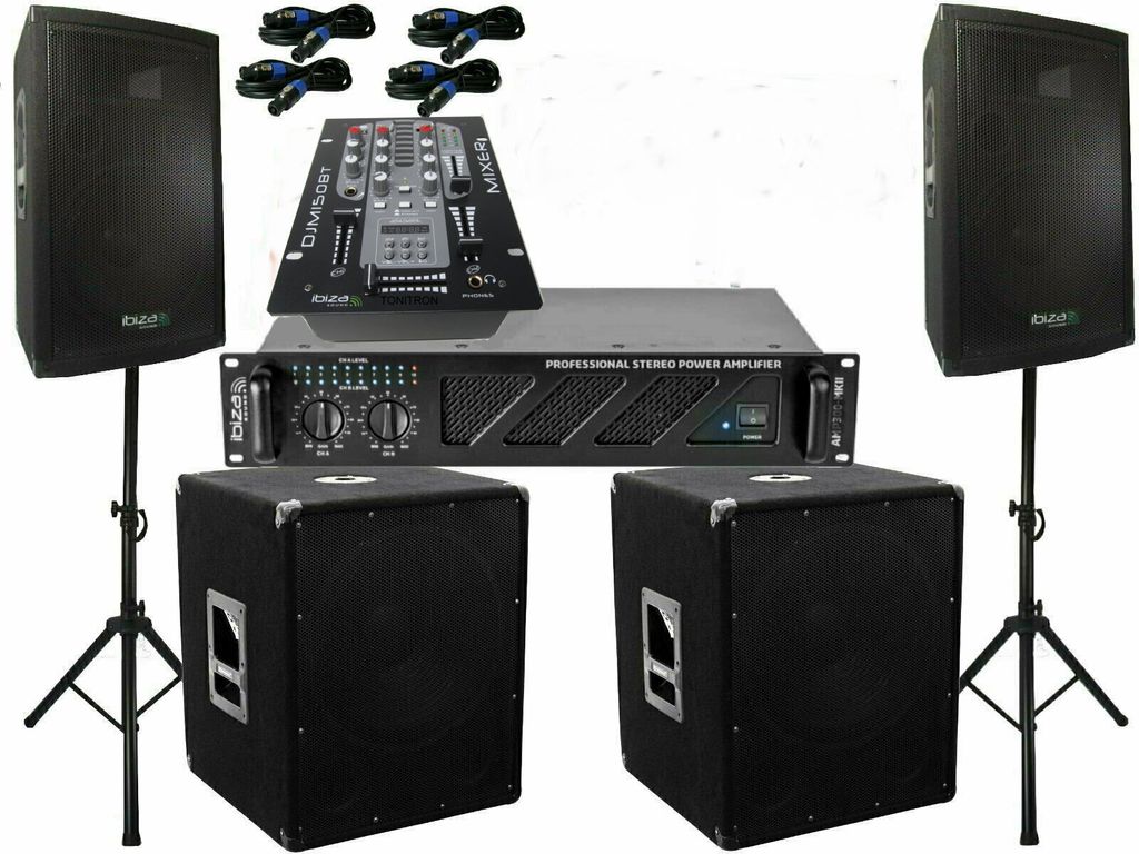 PA Anlage DJ Party Sound Lautsprecher Boxen Bluetooth Verstärker Kabel Set 800W 