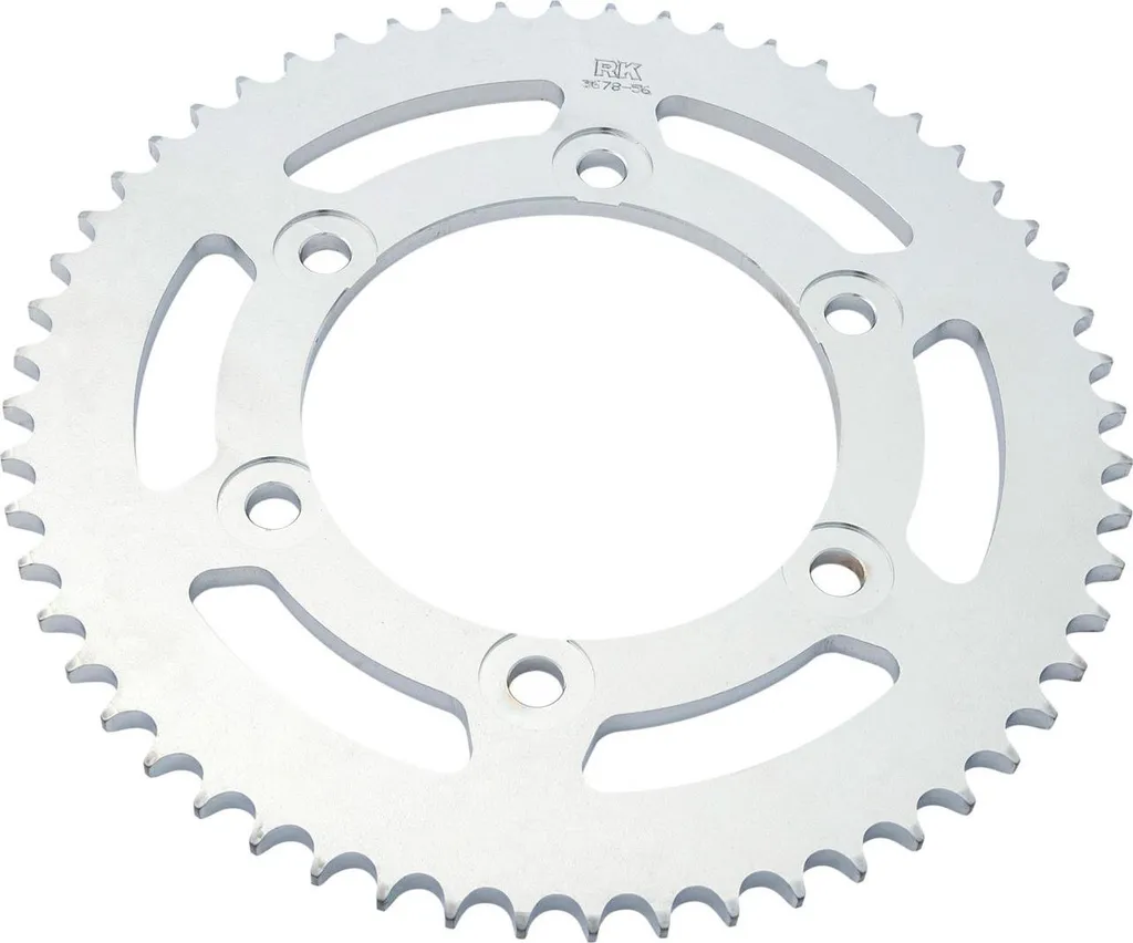 Pignon 56 dents en acier trempé RK 3678 argenté pour chaîne pas 428
