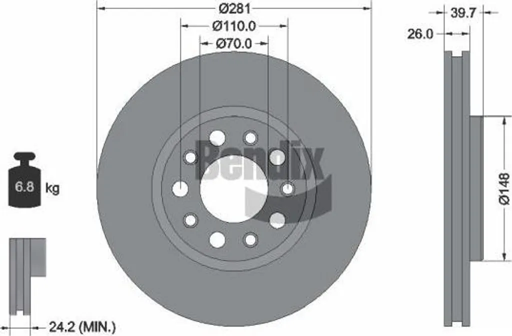 Bendix BDS1139 Disque de Frein Haute Qualité OE 51806278 Ventilé