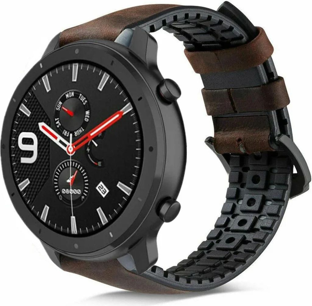 Strap-it Xiaomi Amazfit GTR Silikon-/Lederarmband (Schwarz/Braun)