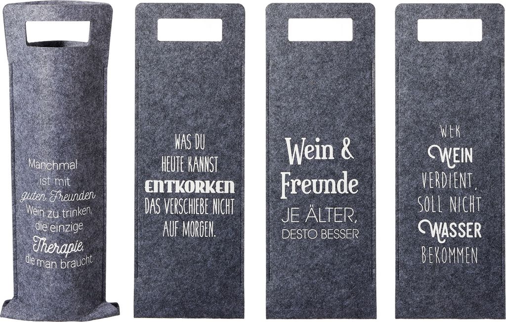 4 Stück Flaschentüten Wein Filz Grau mit Spruch Produktbild 