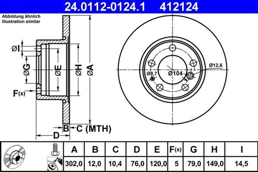 Disque de frein ventilé ATE 24.0112-0124.1 haute teneur en carbone E34