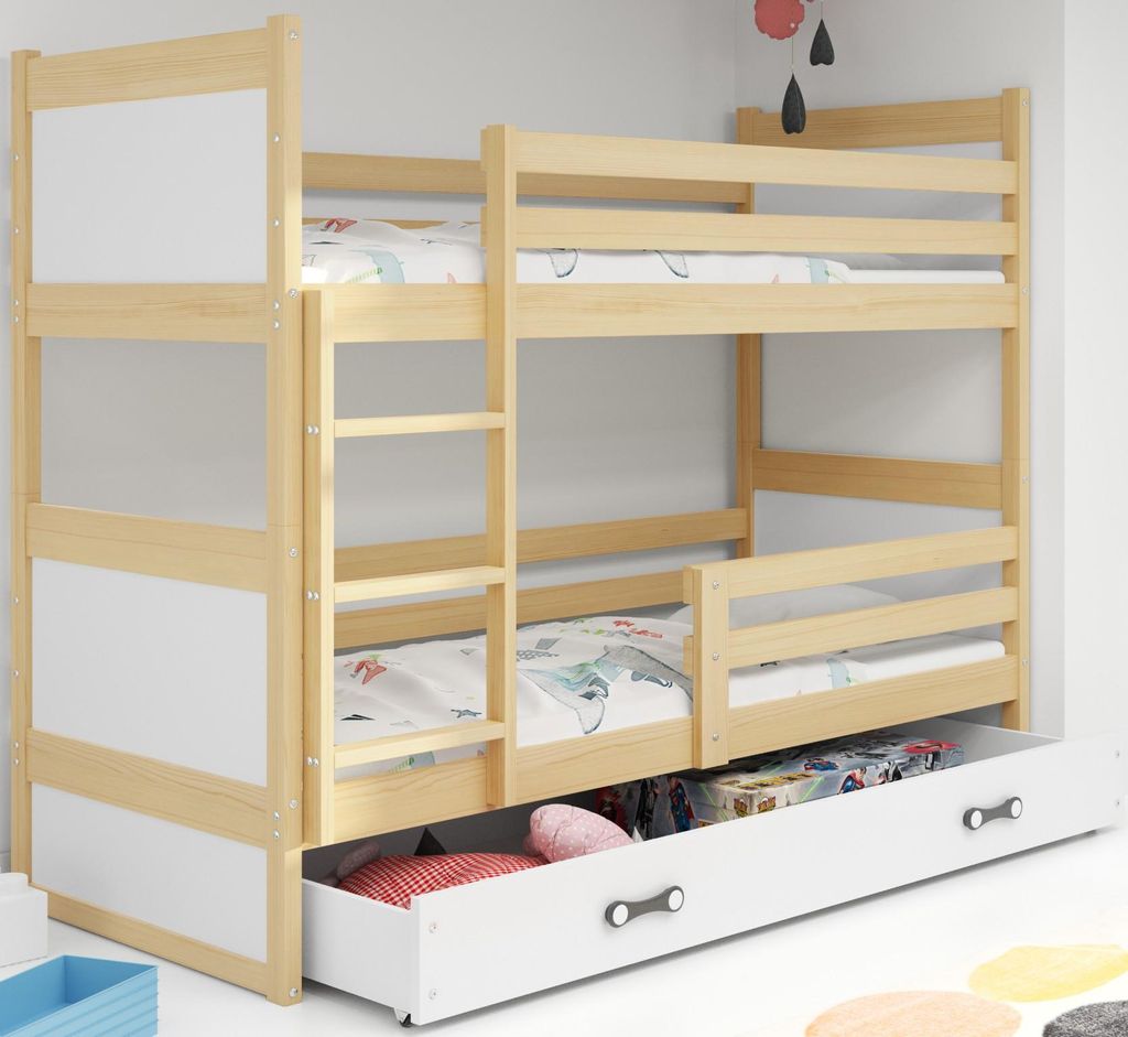 Interbeds Etagenbett 200x90cm Hochbett Stockbett Holzbett Kiefernholz Kinderbett Jugendbett mit Lattenrost und Rausfallschutz