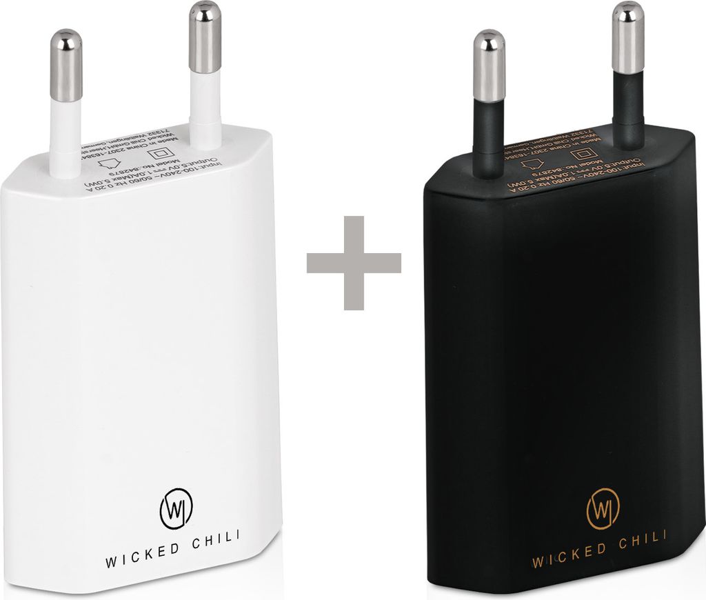 Wicked Chili 2X Pro Series Netzteil USB Adapter kompatibel mit Apple iPhone, Samsung Handy Netzstecker, Ladegerät Charger (1A, 5V) schwarz / weiss
