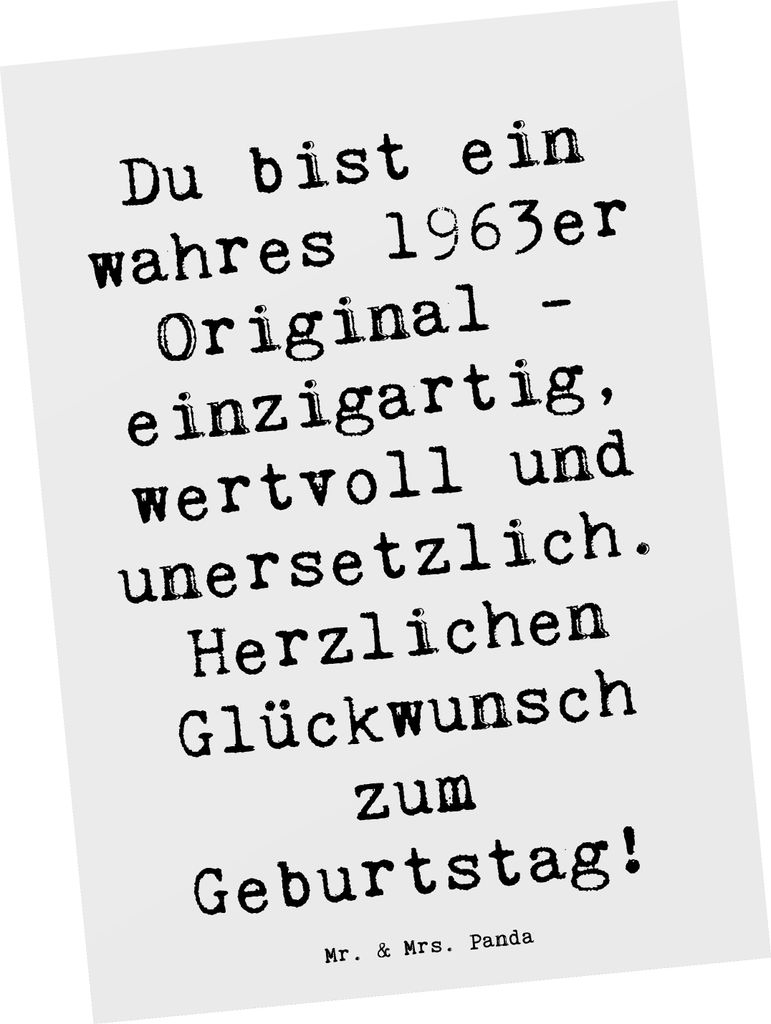 Mr. & Mrs. Panda Postkarte Spruch 1963 Geburtstag - Weiß - Geschenk, einzelkarte, Happy Birthday, Alter, Postkarten, Geburtstagsgeschenk, Geburtsj...