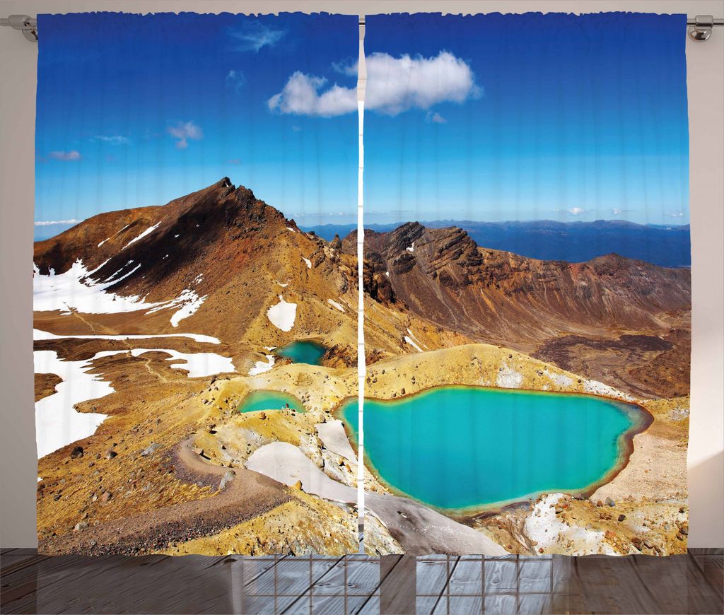 ABAKUHAUS Neuseeland Rustikaler Vorhang, Emerald Lakes Foto, Wohnzimmer Universalband Gardinen mit Schlaufen und Haken, 280 x 245 cm, Mehrfarbig