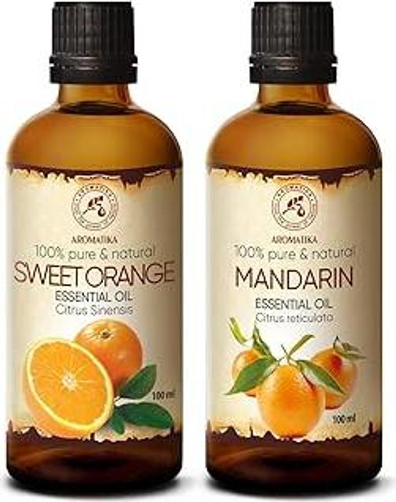 Ätherische Öle Set 2x100ml - Aromatherapie mit Orangenöl - Mandarinenöl - Reine Zitrusöle für Aroma Diffusers und Duftlampen - Orangen - Mand...