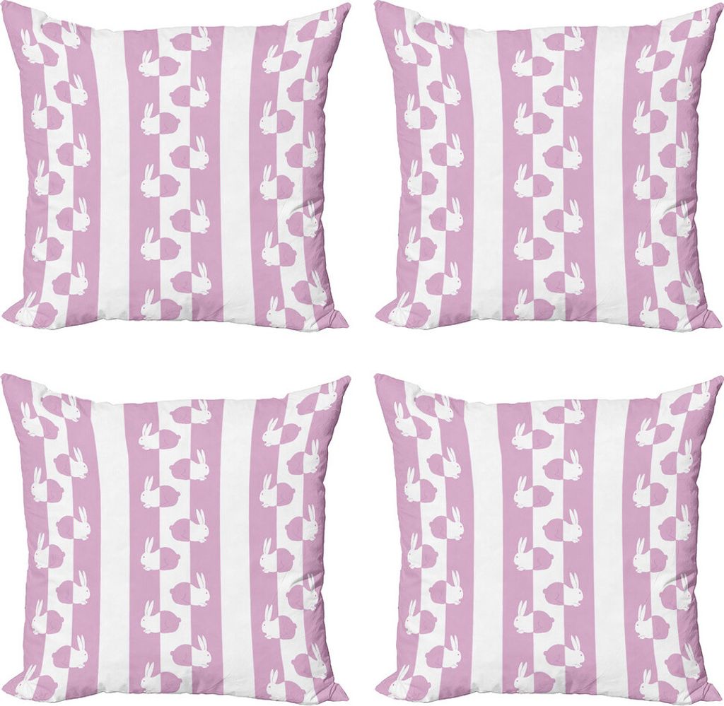 ABAKUHAUS Ostern Kissenbezug Set (4 Stück), Häschen-Kinder, Moderner Doppelseitiger Digitaldruck, 60 cm x 60 cm, rosa, Weiß,