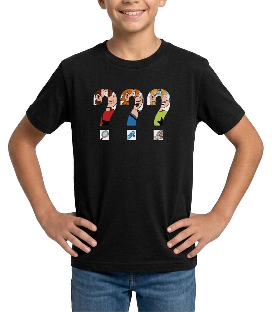 Spreadshirt Die Drei Fragezeichen Kids Silhouetten Teenager T-Shirt, 134/146 (9-11 Jahre), Schwarz