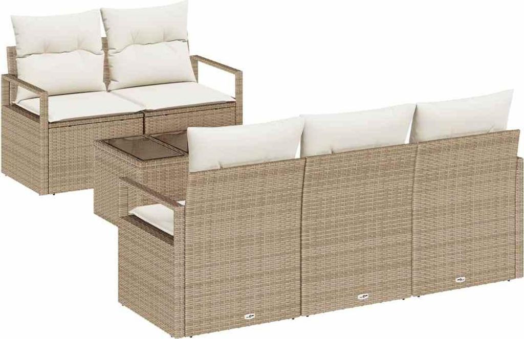 "WINTER SALE" Gartensofa Set - Balkonmöbel/Loungeset - elegantes Design - mit Kissen 6 pcs Beige und Creme Poly-Rattan - 55x55x37cm - Gartensofas ...