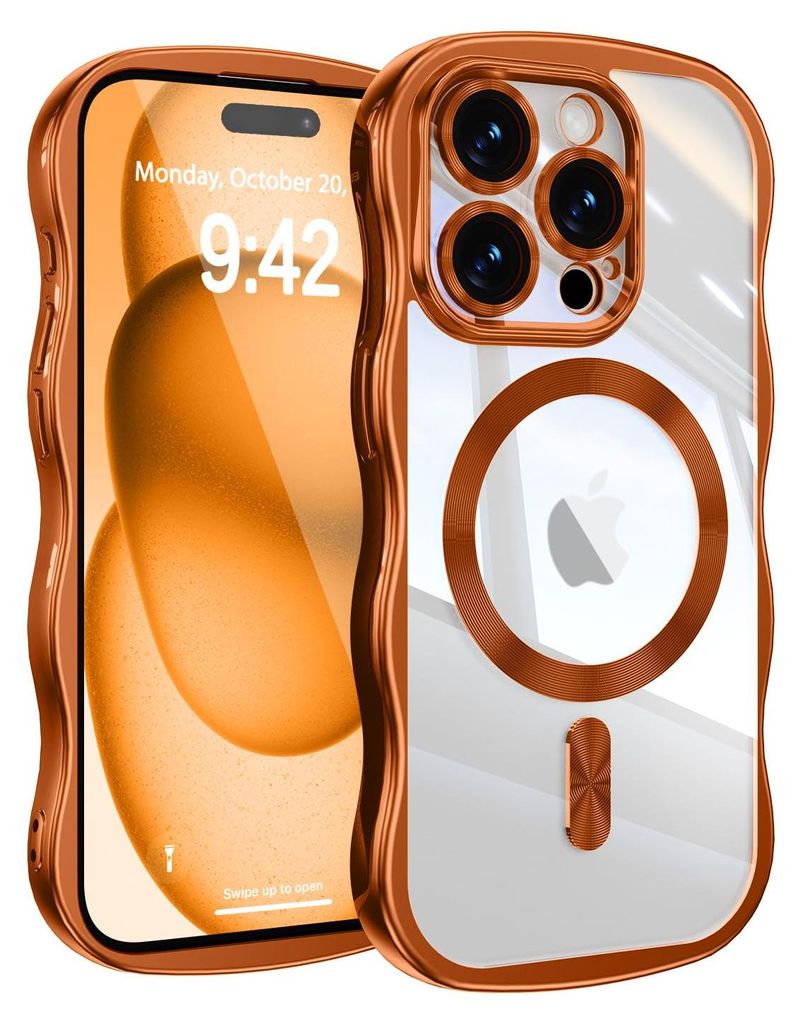 Magnetisch Hülle für iPhone 13 Pro Max, Wellen Überzug Bumper Transparent Stoßfeste Handyhülle mit Kameraschutz Orange