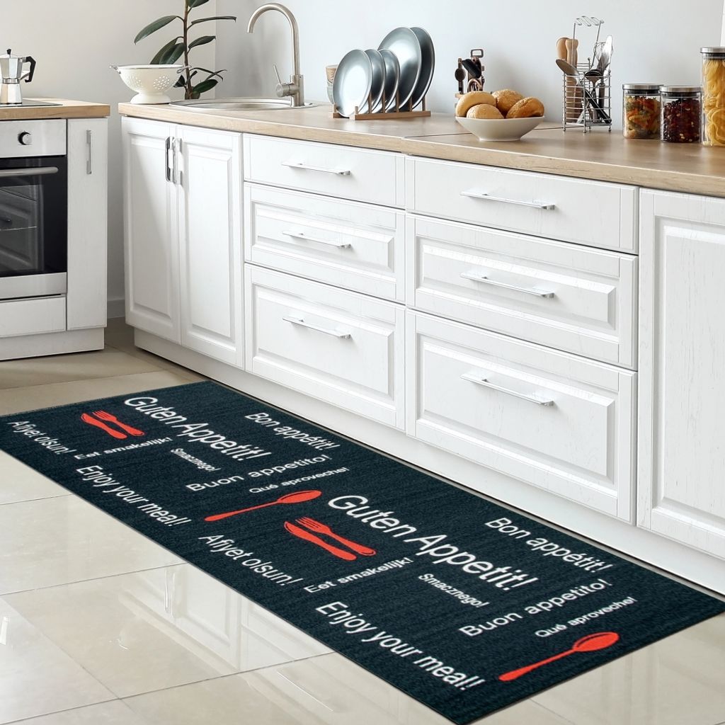 Guten Appetit Küchenläufer in schwarz mit Gelrücken und Produktbild 1