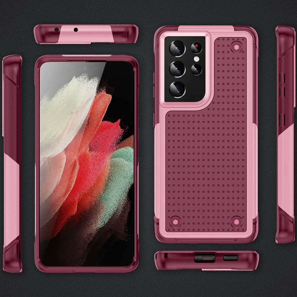 Custodia per Samsung Galaxy S21 Ultra 5G, qualità militare, custodia ibrida antiurto 2in1 in PC rigido e TPU morbido Rosa Rosso - 2