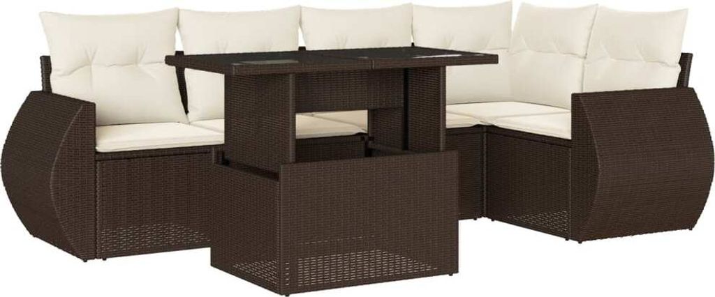 6-tlg. Garten-Sofagarnitur mit Kissen Braun Poly Rattan