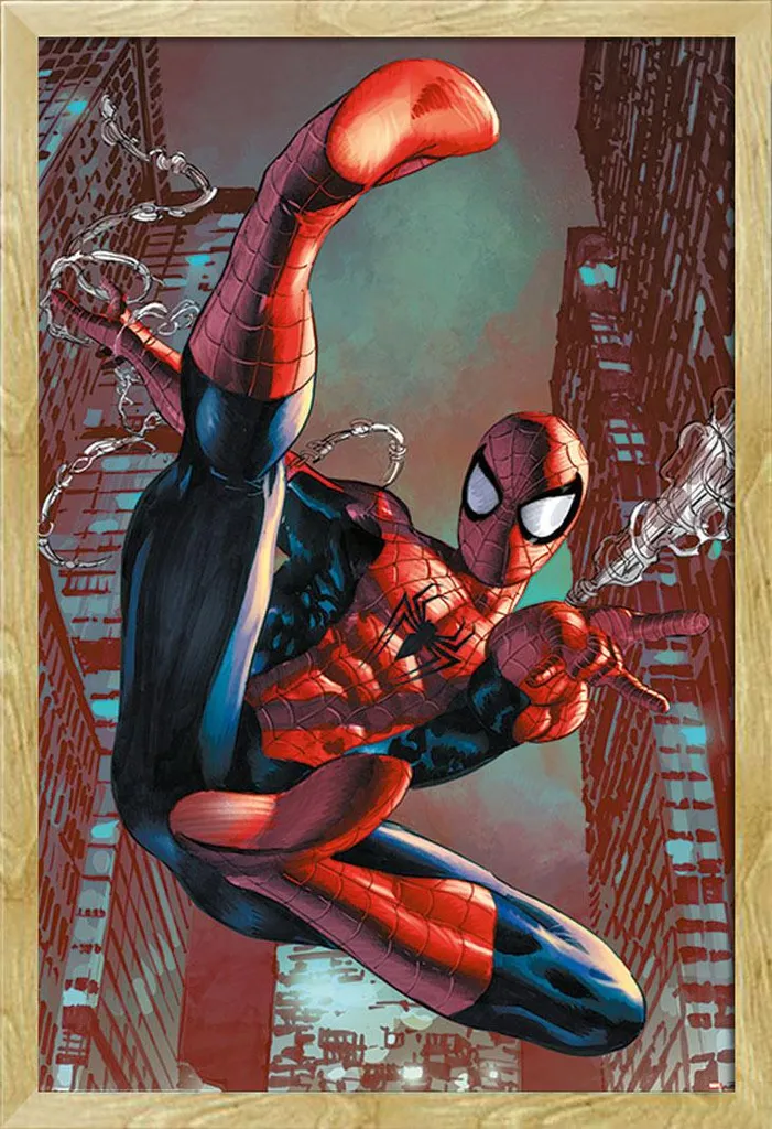 Poster Spider-Man Web Sling avec Cadre Shinsuke Maxi MDF Hêtre 61x91.5