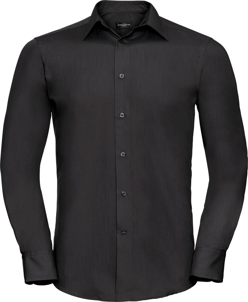 Russell Collection Popeline Herren Hemd, Langarm, pflegeleicht FK739 (2XL) (Schwarz)