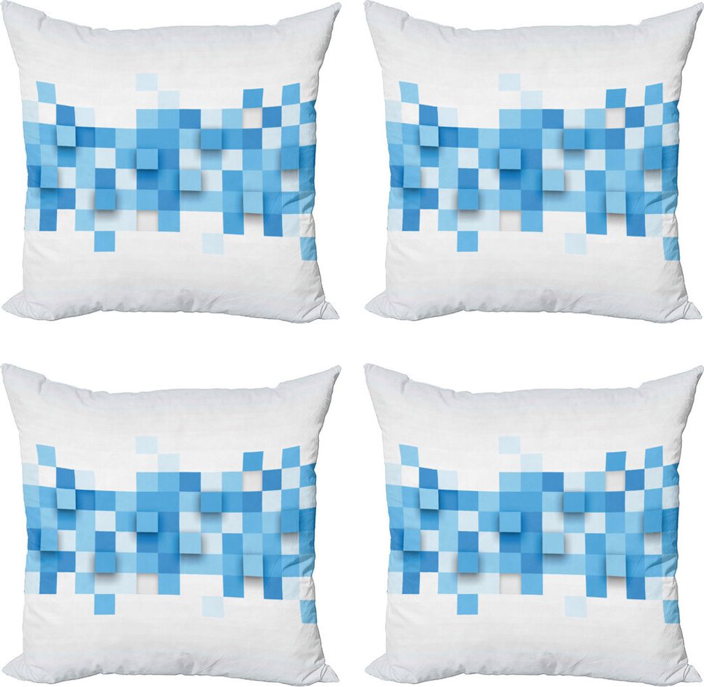 ABAKUHAUS Abstrakt Kissenbezug Set (4 Stück), 3D-Mosaic Geometric, Moderner Doppelseitiger Digitaldruck, 60 cm x 60 cm, Blassblau Blau Weiß