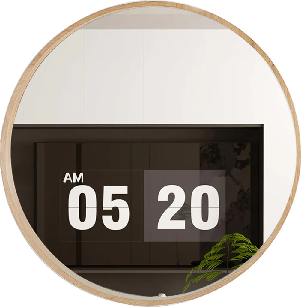 Agrandissez votre pièce avec le miroir rond Roxy 80 cm en vieux chêne