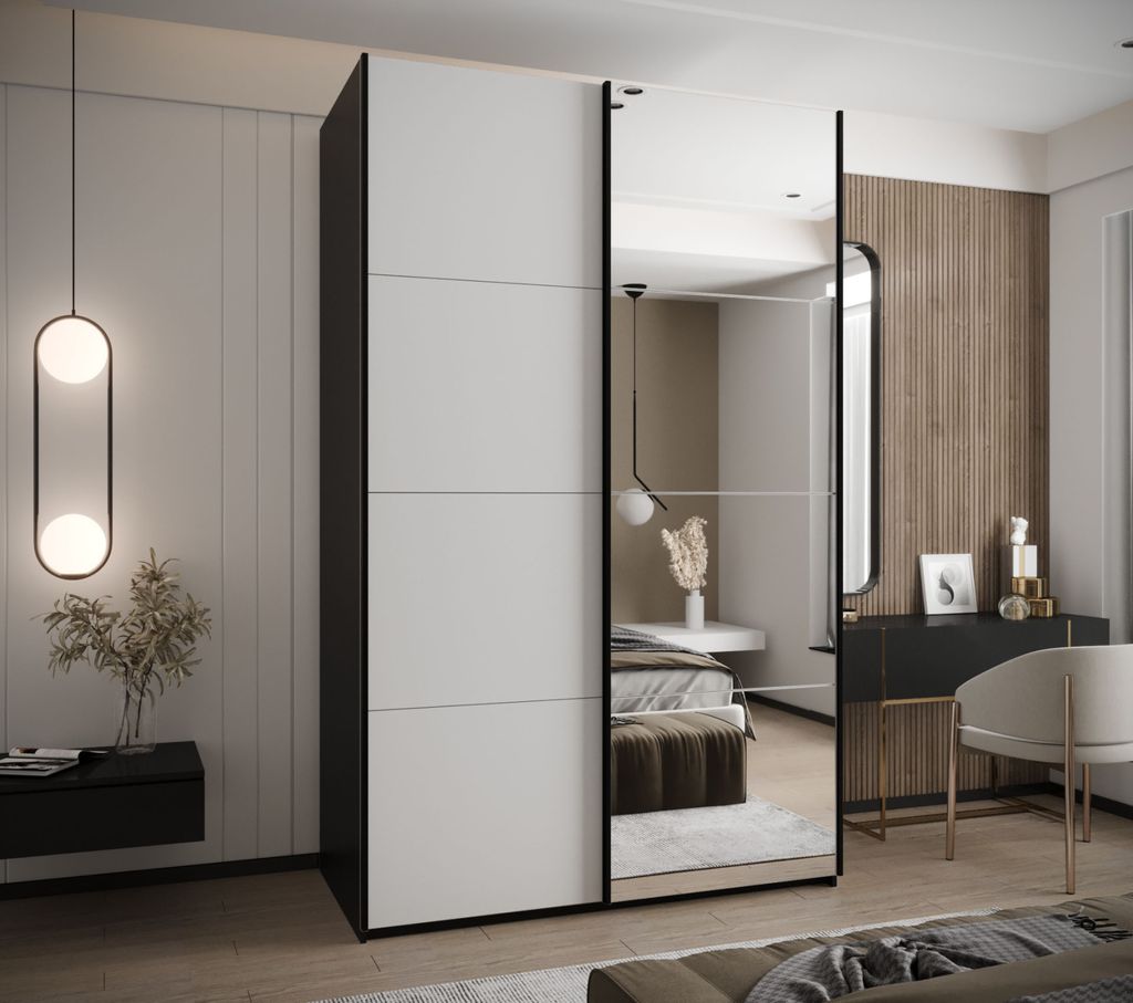 Zweitüriger Kleiderschrank SAMARA 3 - 160 cm, schwarz/weiß/schwarz