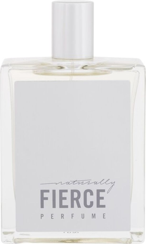 A clear, front-facing studio shot of a perfume bottle with a white label.