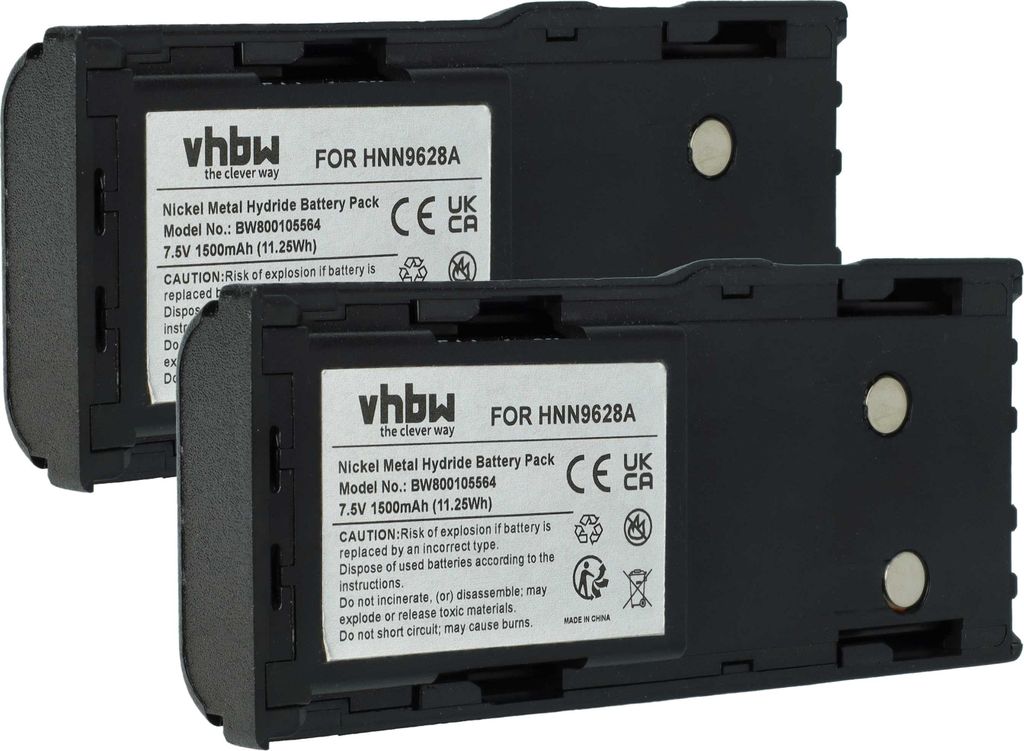 vhbw 2x Akku Ersatz für Motorola WPPN4012-R für Funkgerät, Walkie Talkie (1500 mAh, 7,5 V, NiMH) + Gürtelclip