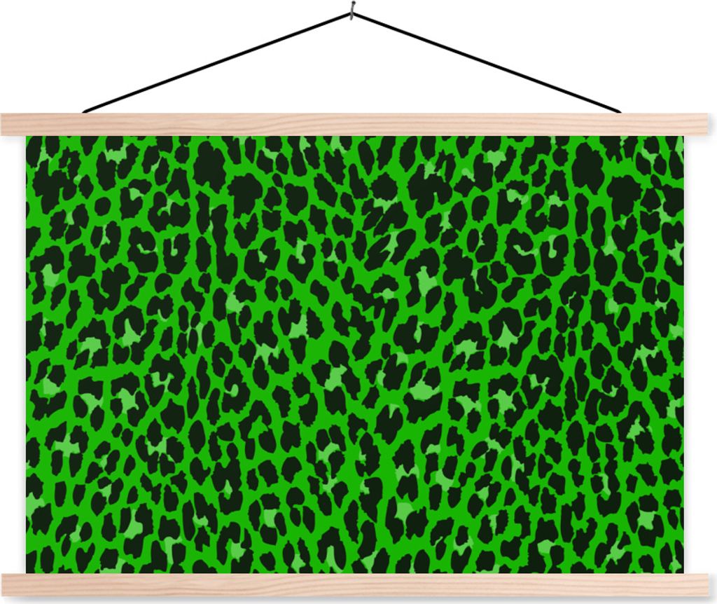 MuchoWow Textilposter Panther Druck - Grün - Design 120x80 cm mit holzfarbenen Rahmen - Aufhängeset