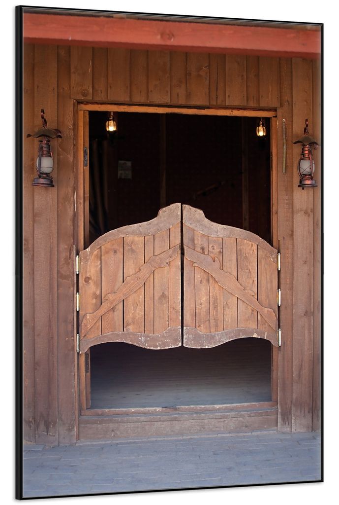 Wallario Wandbild Saloontür, Größe: 61 x 91,50 cm, Poster mit schwarzem Aluminiumrahmen