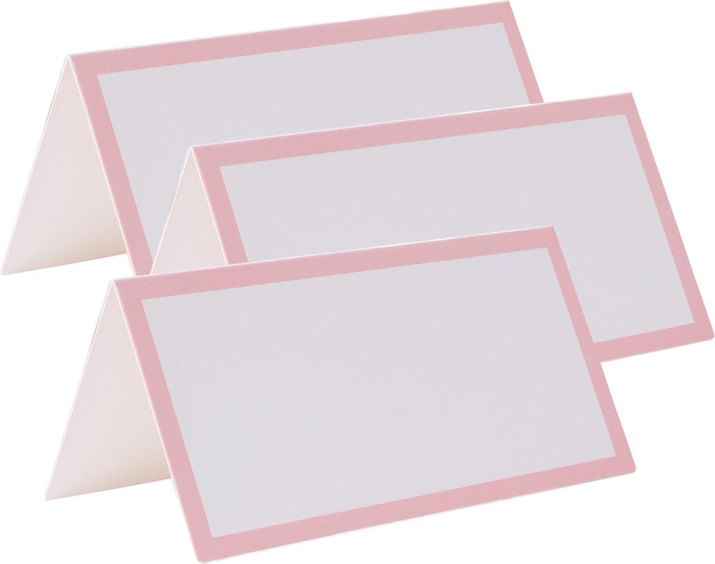 Tischkarten für die Tischdekoration, blanko, für die Sitzplatzvergabe bei Hochzeiten, faltbare Zelt-Namenskarten mit rosa Rand für Party, Braut,...