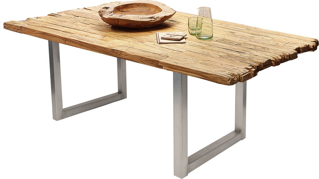 SIT Möbel Esstisch aus Teak 240 cm | Tischplatte 50 mm natur | Kufen-Gestell Metall antiksilbern | B 240 x T 100 x H 75,5 cm | 15484-40 | Serie TA...