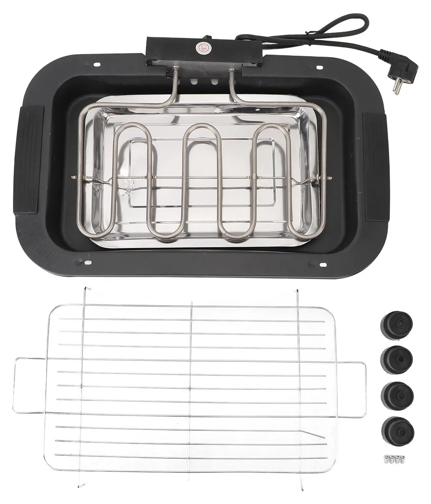 Grill de Table sans Fumée Antiadhésif - 2000W Portable Noir et Inox