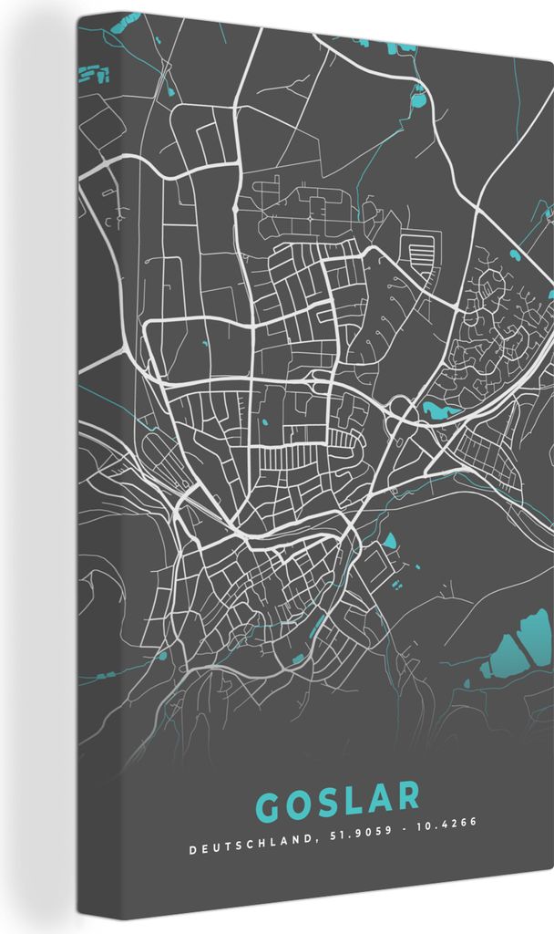 OneMillionCanvasses - Leinwandbilder - 90x140 cm, Blau - Deutschland - Karte - Stadtplan - Goslar, Wandbilder Kunstdruck Wanddekoration - Foto au...