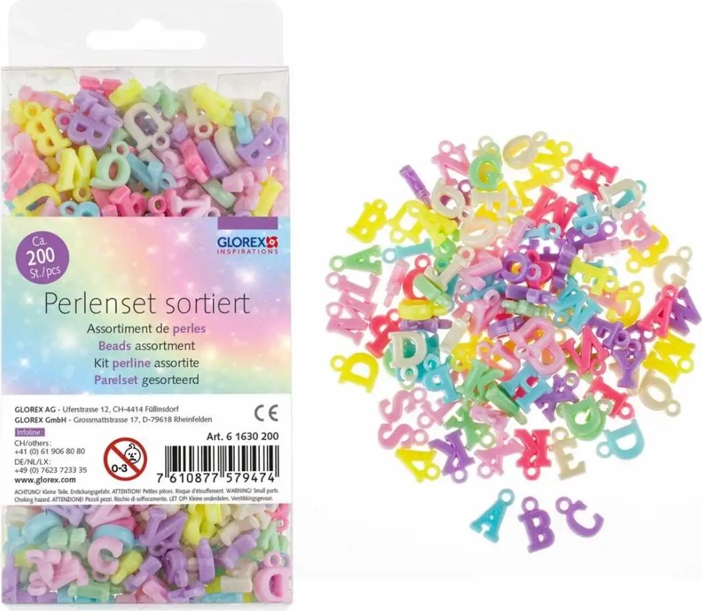 Perlenset Buchstaben Pastelltöne 200er Buchstabenperlen aus Kunststoff