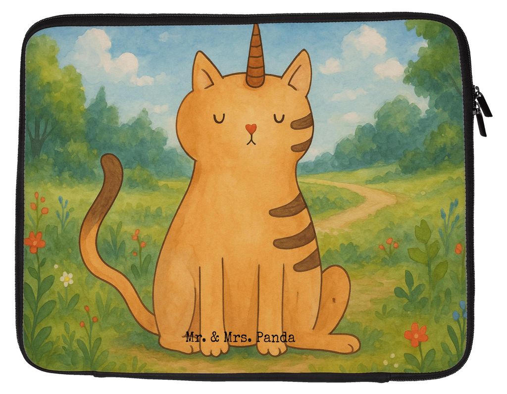 Mr. & Mrs. Panda Laptophülle Einhorn Katze Design 20 x 28 cm - Weiß - Geschenk, Unicorn, Laptoptasche, Laptop Hülle, Mieze, Tasche, Sleeve, Rege...