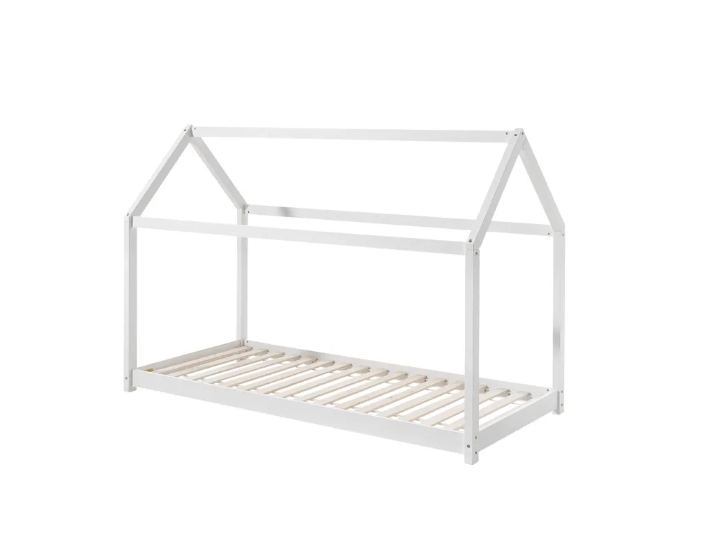 Lit cabane blanc 90x200 en bois massif Vipack structure robuste