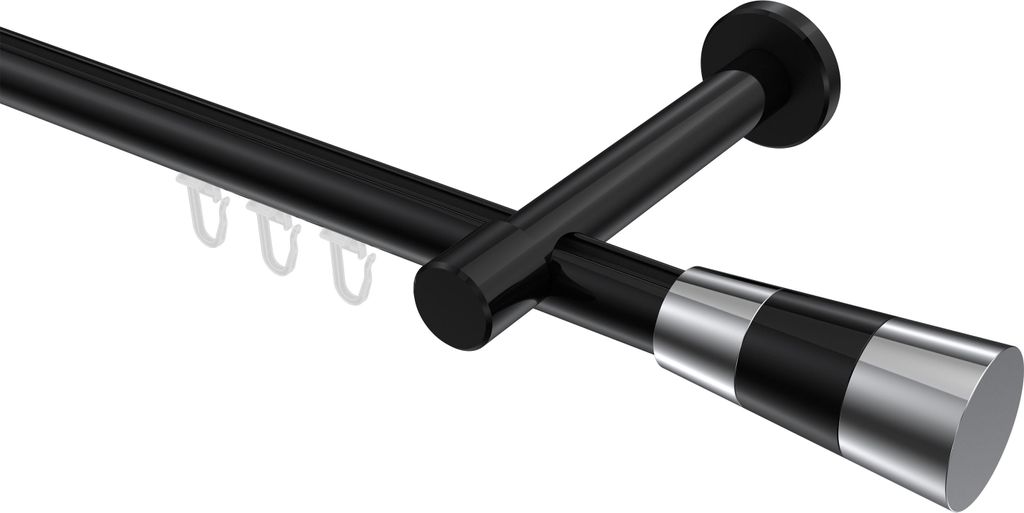 Interdeco Innenlaufstange / Gardinenstange mit Innenlauf Schwarz, Typ Prestige Tanara (Konus Bicolor), 20 mm Ø 1-läufig, 280 cm