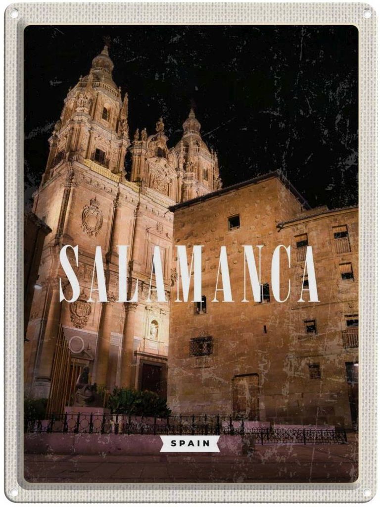 vianmo Blechschild 40x30 cm Salamanca Spain Häuser Architektur Nacht Bildmotiv Reisemotiv Abenteuer Reisen Europa Urlaub