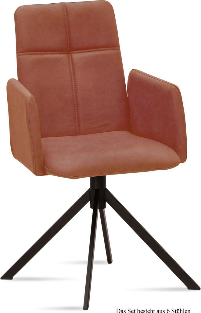 Armlehnstuhl (6er-Set) Druci 52x92x60 Schwarz/Cognac
