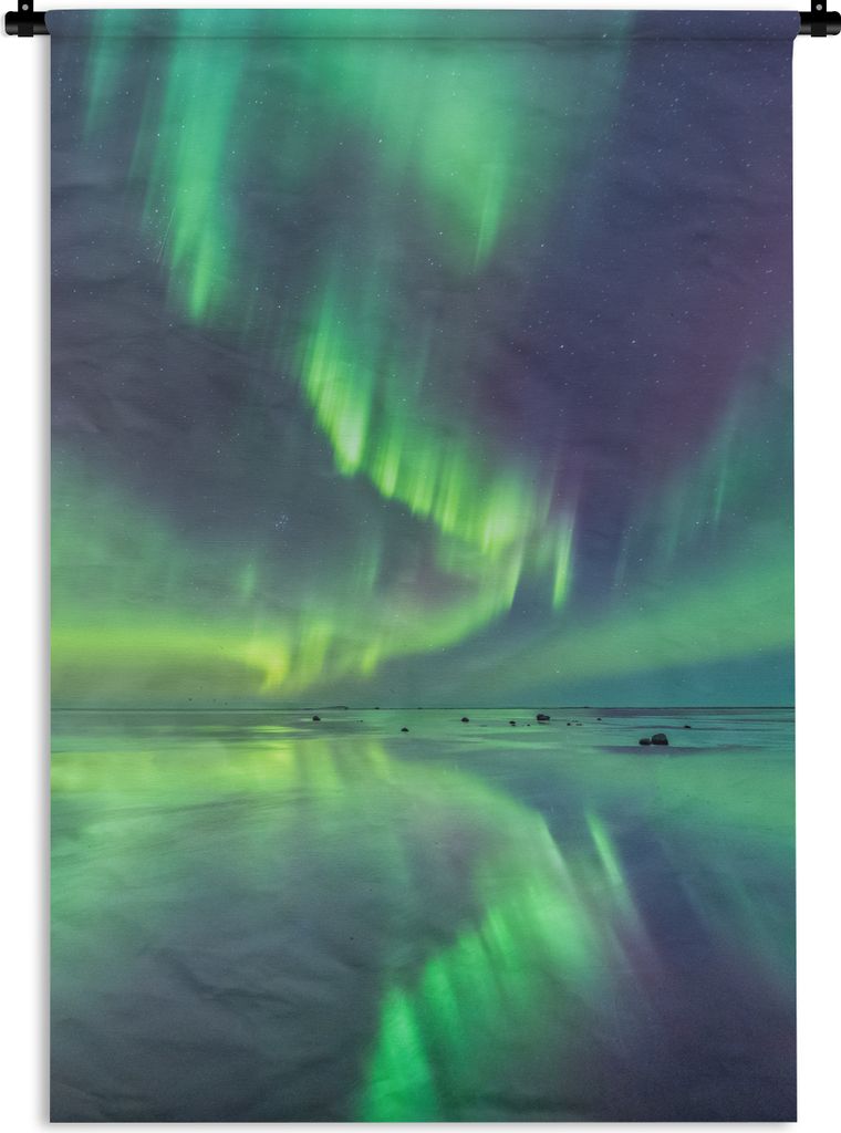 MuchoWow Wandteppich Wandbehang Nordlichter - Sternenhimmel - Wasser 90x135 cm Tapisserie Dekoration Wandtuch - Baumwolle - Wandskulptur