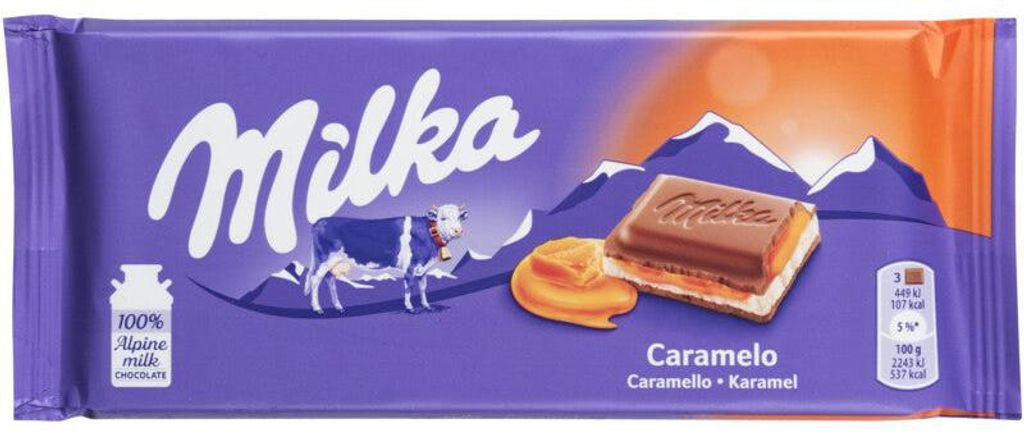 Milka Čokoládová karamelová tyčinka 100g – Krémové alpské Obrázek produktu 