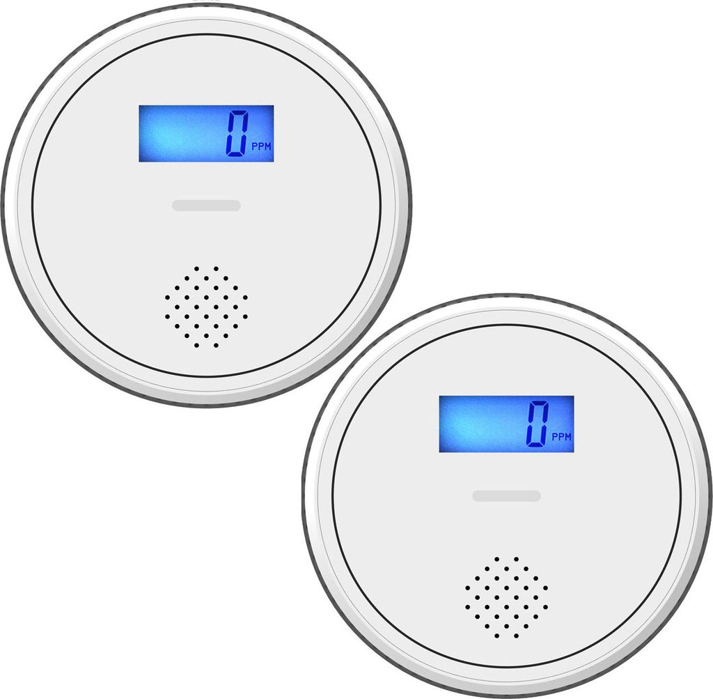 2er Pack CO Melder Rauchmelder Batteriebetrieben, Co-Alarmmelder mit LCD-Display