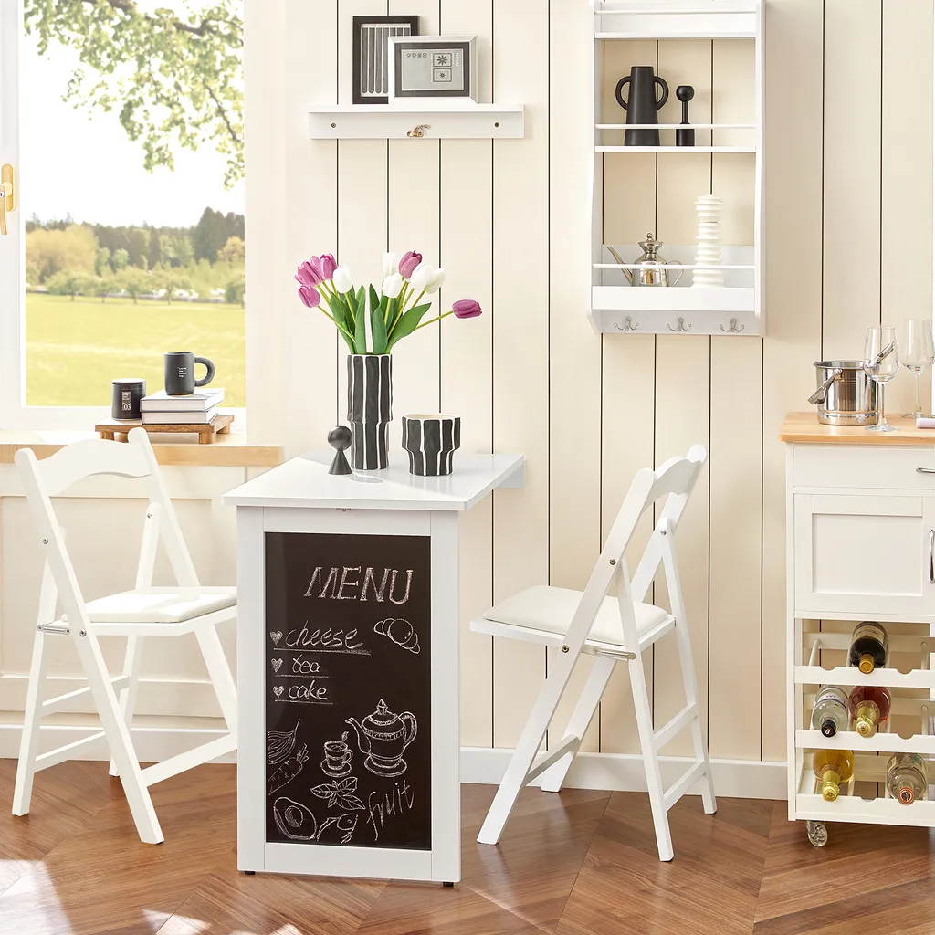 Tavolo da Pranzo Pieghevole SoBuy FWT20-W 50x75cm Bianco Lavagna - 11