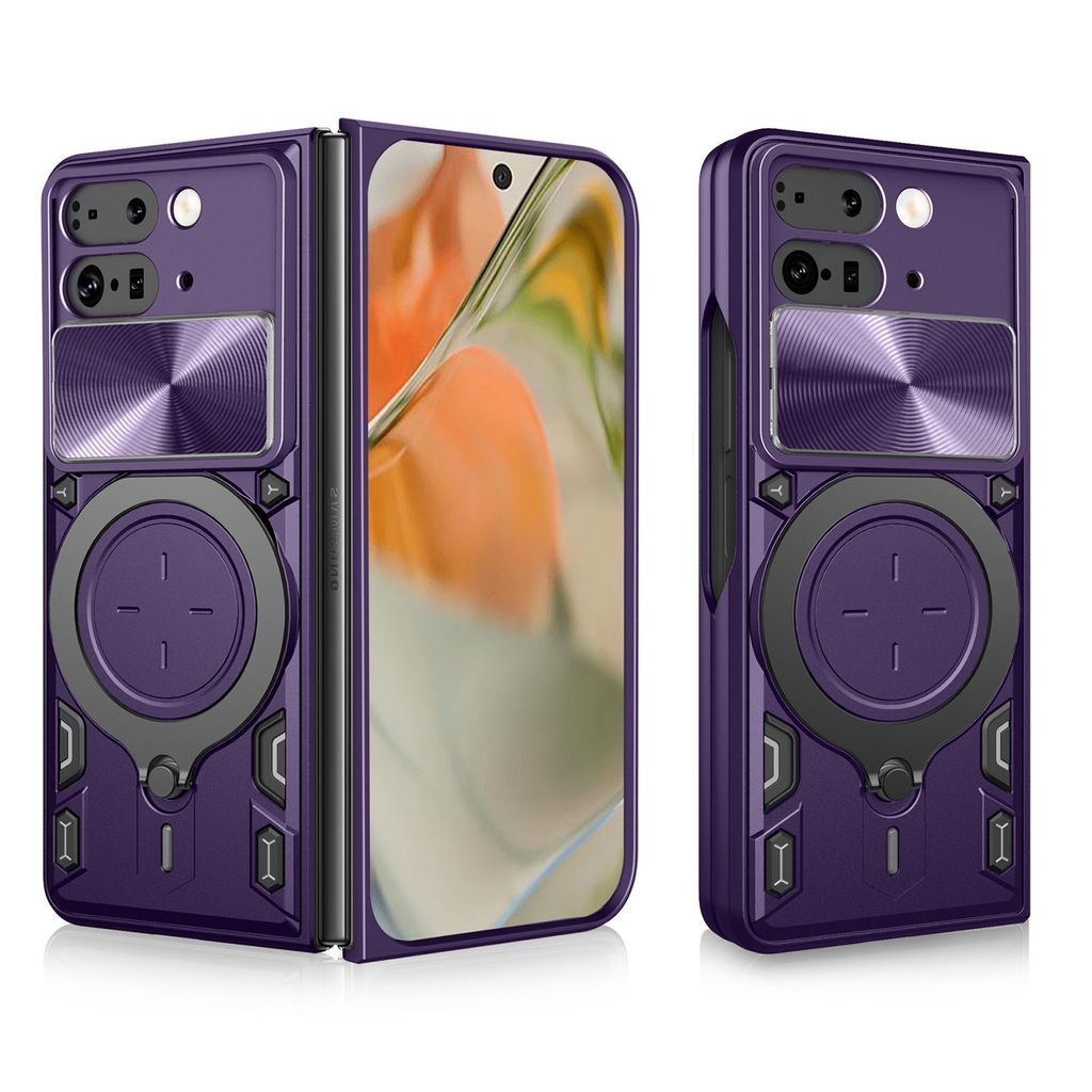 Für Google Pixel 9 Pro Fold CD Textur Sliding Kamera TPU / PC Schutz Hülle Ring Halterung Lila
