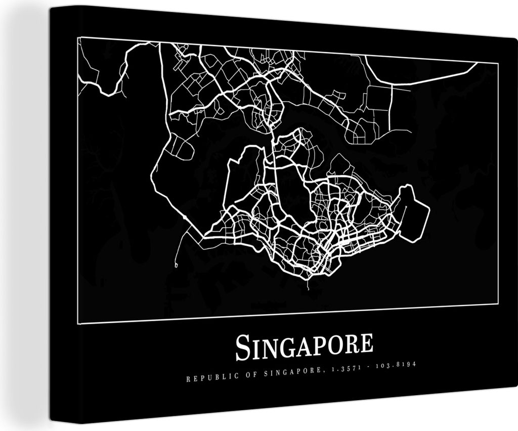 OneMillionCanvasses - Leinwandbilder - 140x90 cm, Singapur - Karte - Stadtplan, Wandbilder Kunstdruck Wanddekoration - Foto auf Leinwand - Gemäl...
